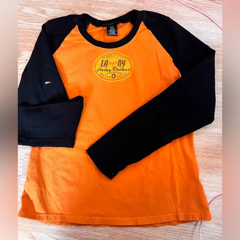 Harley-Davidson Women’s Orange and Black Long Sleeve Shirt - Picture 1 of 3
